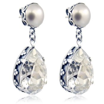 Jugendstil Ohrringe Silber mit Markenkristallen NOBEL SCHMUCK