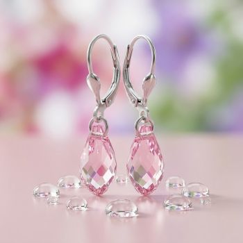 Ohrringe Ohrhänger Rosa mit Markenkristallen 925 Sterling Silber NOBEL SCHMUCK