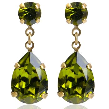 Ohrringe Gold Tropfen Marken-Kristall aus Österreich Olivine Grün Damen Ohrringe Gold NOBEL SCHMUCK