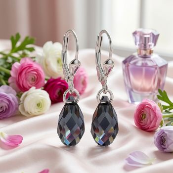 Ohrringe Silber Schwarz Tropfen Kristalle aus Österreich 925 Sterling NOBEL SCHMUCK