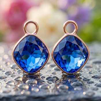 Rosegold Charm Anhänger 2 Stück 925 Sterling Silber Blau Markenkristalle NOBEL SCHMUCK® 