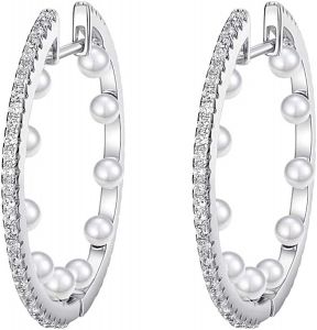 925 Creolen Silber Zirkonia und Perlen Ohrringe für Damen Creolen groß NOBEL SCHMUCK