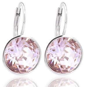 Ohrringe für Damen 925 Sterling Silber Hellrosa Kristall Klappverschluss für Valentinstag Geburtstag Muttertag
