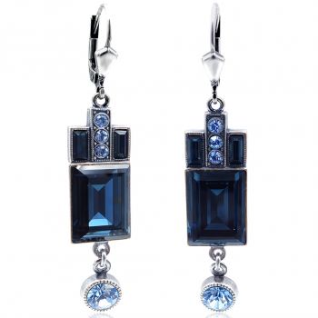 Artdeco Ohrringe Silber Blau mit Markenkristallen Montana NOBEL SCHMUCK