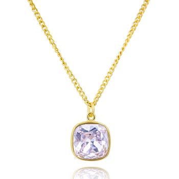 Goldkette mit Anhänger Markenkristall Halskette Damen Rosa Violett lang NOBEL SCHMUCK