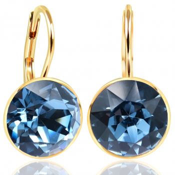 Ohrringe Gold Kristall Blau kurze Ohrhänger gold rund Denim Blue NOBEL SCHMUCK