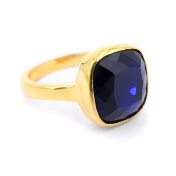 NOBEL SCHMUCK Damen-Ring Gold Blau großer Kristall Cocktailring mit Stein Dark Indigo