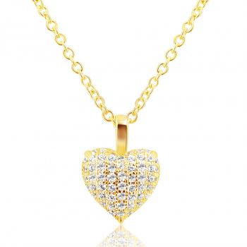 NOBEL SCHMUCK Damen-Kette Silber 925 Gold plattiert Herz Love Zirkonia Halskette