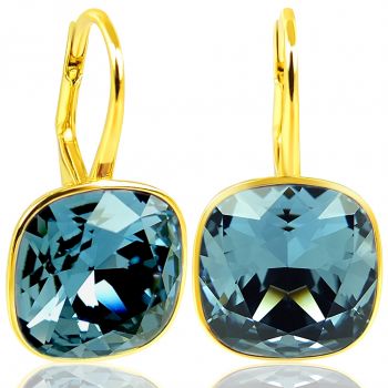 Ohrringe Blau 925 Silber Gold Auflage mit Kristallen von Swarovski Denim Blue NOBEL SCHMUCK