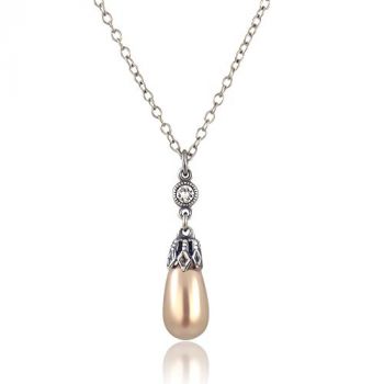 Vintage Perlenkette mit Markenkristallen Silber Bronze Pearl NOBEL SCHMUCK