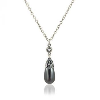 Perlenkette mit Markenkristallen Silber Black Pearl NOBEL SCHMUCK