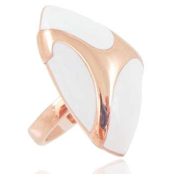NOBEL SCHMUCK Damen-Ring Rosegold vergoldet Cocktailring Emaille weiß - modern opulent