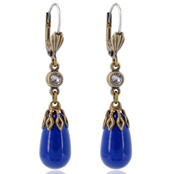 Perlen-Ohrringe Gold Blau Kristalle Perlen Perlenschmuck Vintageschmuck NOBEL SCHMUCK