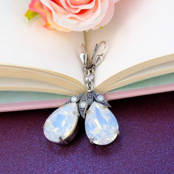 Nobel Silber-Ohrhänger Vintage Swarovski Kristalle White Opal romantische Ohrhaenger