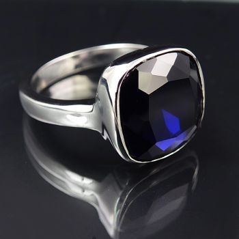 Ring Silber Blau Cocktailring mit Markenkristall Gr. 54 NOBEL SCHMUCK
