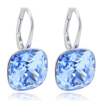 Ohrringe 925 Silber Kristalle Kissenschliff Blau Light Sapphire kurze Ohrhänger NOBEL SCHMUCK