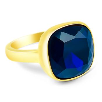 NOBEL SCHMUCK Damen-Ring Gold Blau großer Kristall Cocktailring mit Stein Dark Indigo