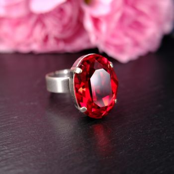 Damen-Ring Silber Swarovski Kristall Siam Rot Größe Variabel NOBEL SCHMUCK