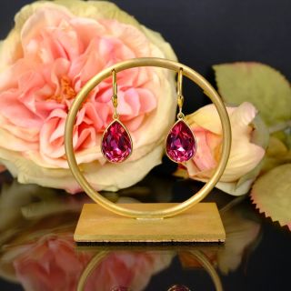925 Ohrringe Rosa Gold Swarovski Kristalle Rose Tropfen Ohrhänger Klappverschluss NOBEL SCHMUCK