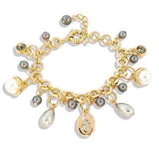 Bettelarmband Gold Armband mit Anhängern Kristall Perlen Grau NOBEL SCHMUCK