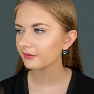 NOBEL SCHMUCK Silber Ohrringe Denim Blue Markenkristallen 925 Klappverschluß