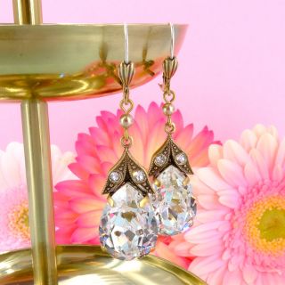 Romantische Ohrringe Gold Blüte Brautschmuck Hochzeit Perlen Swarovski Kristalle NOBEL SCHMUCK
