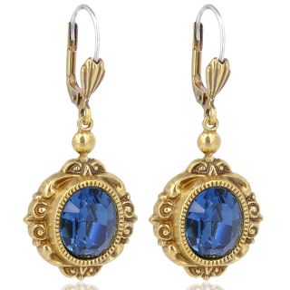 Vintage Ohrringe Gold Blau Kristalle Damen Ohrhänger Gold NOBEL SCHMUCK