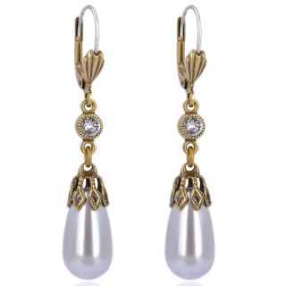Perlen-Ohrringe Gold mit Swarovski Kristallen Grau Ohrhänger Perlen NOBEL SCHMUCK