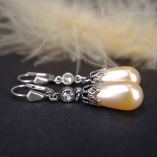 Perlen-Ohrringe mit Markenkristallen Silber Light Peach NOBEL SCHMUCK