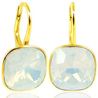 Nobel 925 Silber-Ohrringe 18 kt Gold Auflage EU Markenkristalle White Opal - kurze Ohrhänger