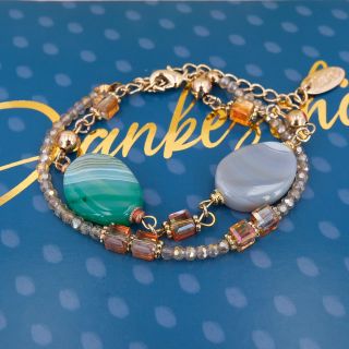 NOBEL SCHMUCK Hippie-Armband Achat mit Markenkristallen Gold Grün Strass Perlen 