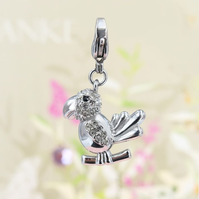 Nobel Charm Papagei Anhänger - Mit Kristallen Und Karabiner