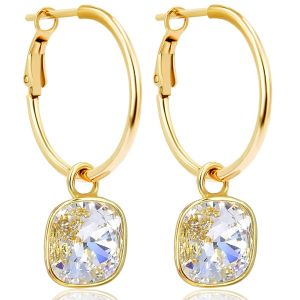 Gold Creolen Charm Anhänger Markenkristalle Ohrringe 925 Sterling NOBEL SCHMUCK