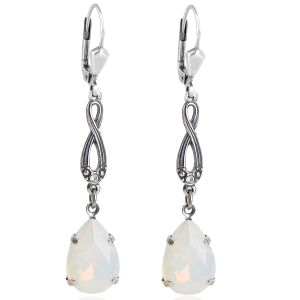 Jugendstil Ohrringe mit Markenkristallen Silber White Opal Ohrhänger NOBEL SCHMUCK