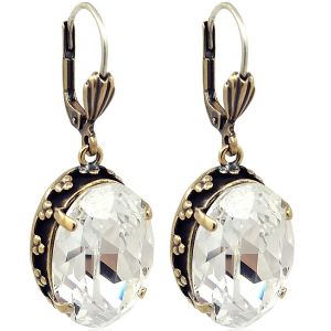 Jugendstil Ohrringe Kristalle Gold Ovalschliff großer Stein NOBEL SCHMUCK