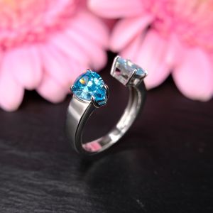 925 Ring Silber Cubic Zirconia echt Silber Farbe Aquamarin und helles Safir verstellbar NOBEL SCHMUCK