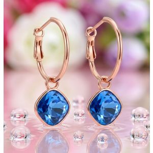 Rosegold Creolen Blau Charm Anhänger Markenkristalle Ohrringe 925 Sterling NOBEL SCHMUCK
