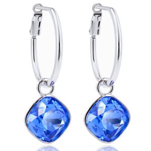 925 Sterling Silberohrringe Creolen Markenkristalle Safir Blau NOBEL SCHMUCK