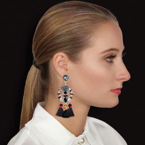 Statement-Ohrringe Sommer Gold schwarz schillernd Strass Kristalle NOBEL SCHMUCK