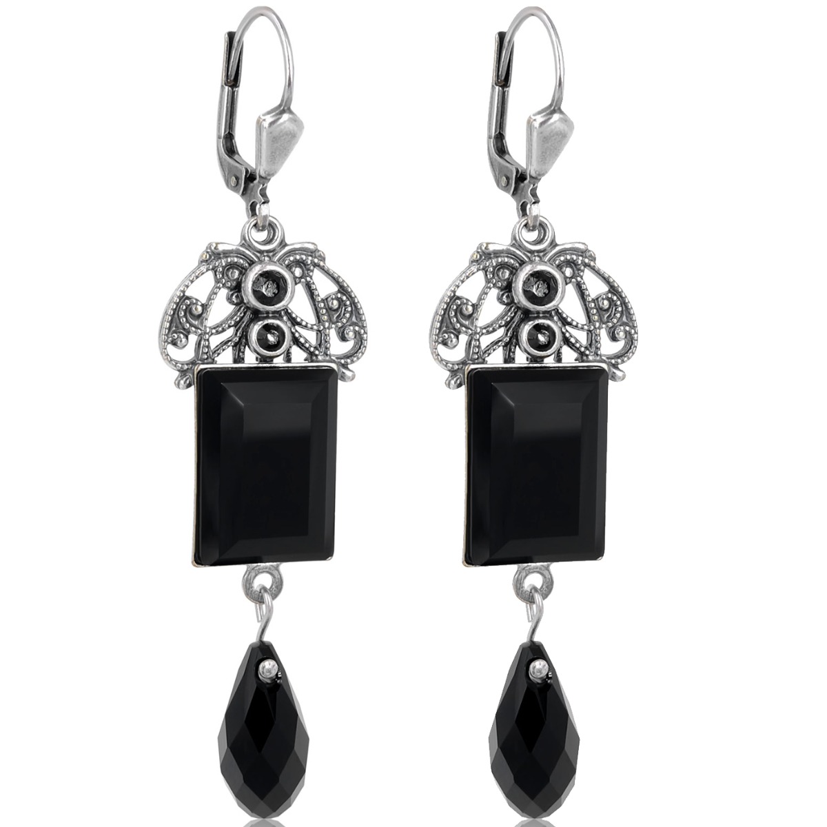 Jugendstil Ohrringe Silber Kristalle Baguettschliff Silber Ohrhänger NOBEL S... - Bild 8 von 10