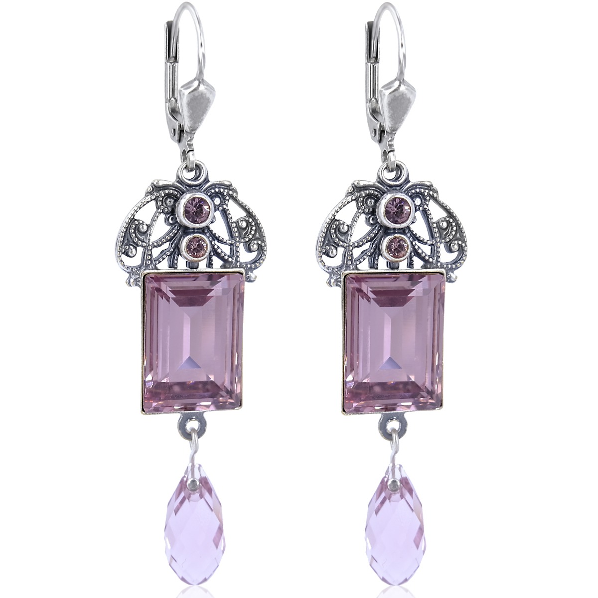 Jugendstil Ohrringe Silber Kristalle Baguettschliff Silber Ohrhänger NOBEL S... - Bild 9 von 10