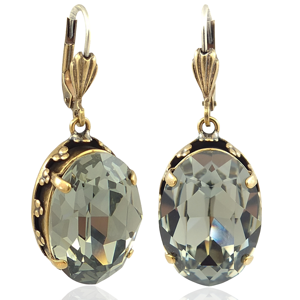 Jugendstil Ohrringe mit Kristallen von Swarovski® Grau Gold NOBEL